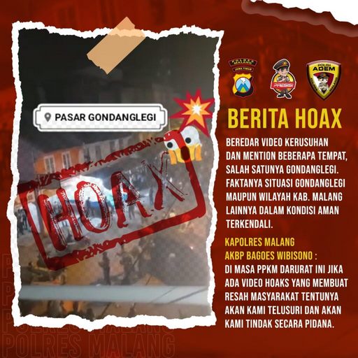 Polres Malang Tindak Tegas Penyebaran Video Hoaks Yang Resahkan Masyarakat Polres Malang Tindak Tegas Penyebaran Video Hoaks Yang Resahkan Masyarakat
