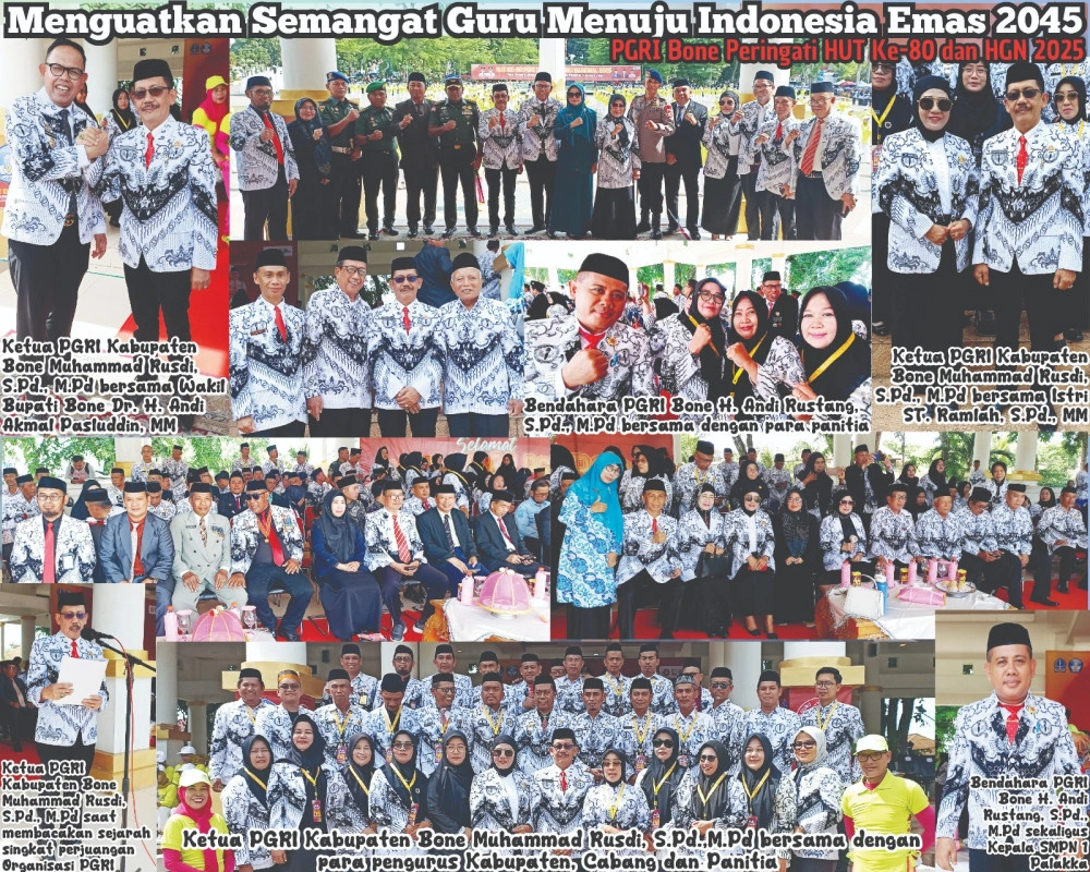 Hut Ke-80 Pgri, Wabup Tegaskan Komitmen Pemerintah Pendidikan Berkualitas, Ketua Pgri Bone Serukan Solidaritas Dan Pacu Peningkatan Kompetensi Guru