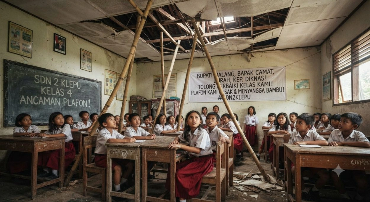 Jeritan Siswa Sdn 2 Klepu: Belajar Di Bawah Ancaman Plafon Yang Disangga Bambu