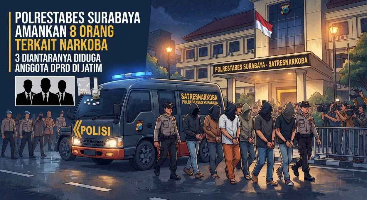 Polrestabes Surabaya Amankan 8 Orang Terkait Narkoba, 3 Diantaranya Diduga Anggota Dprd Di Jatim
