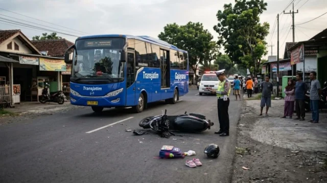 Laka Lantas Di Buring Malang: Siswi Min 1 Meninggal Dunia Usai Terjatuh Dari Motor Dan Tertabrak Bus Trans Jatim