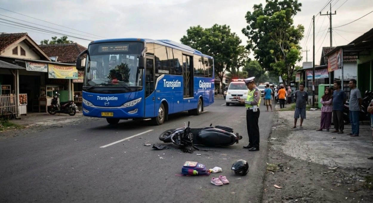 Laka Lantas Di Buring Malang: Siswi Min 1 Meninggal Dunia Usai Terjatuh Dari Motor Dan Tertabrak Bus Trans Jatim